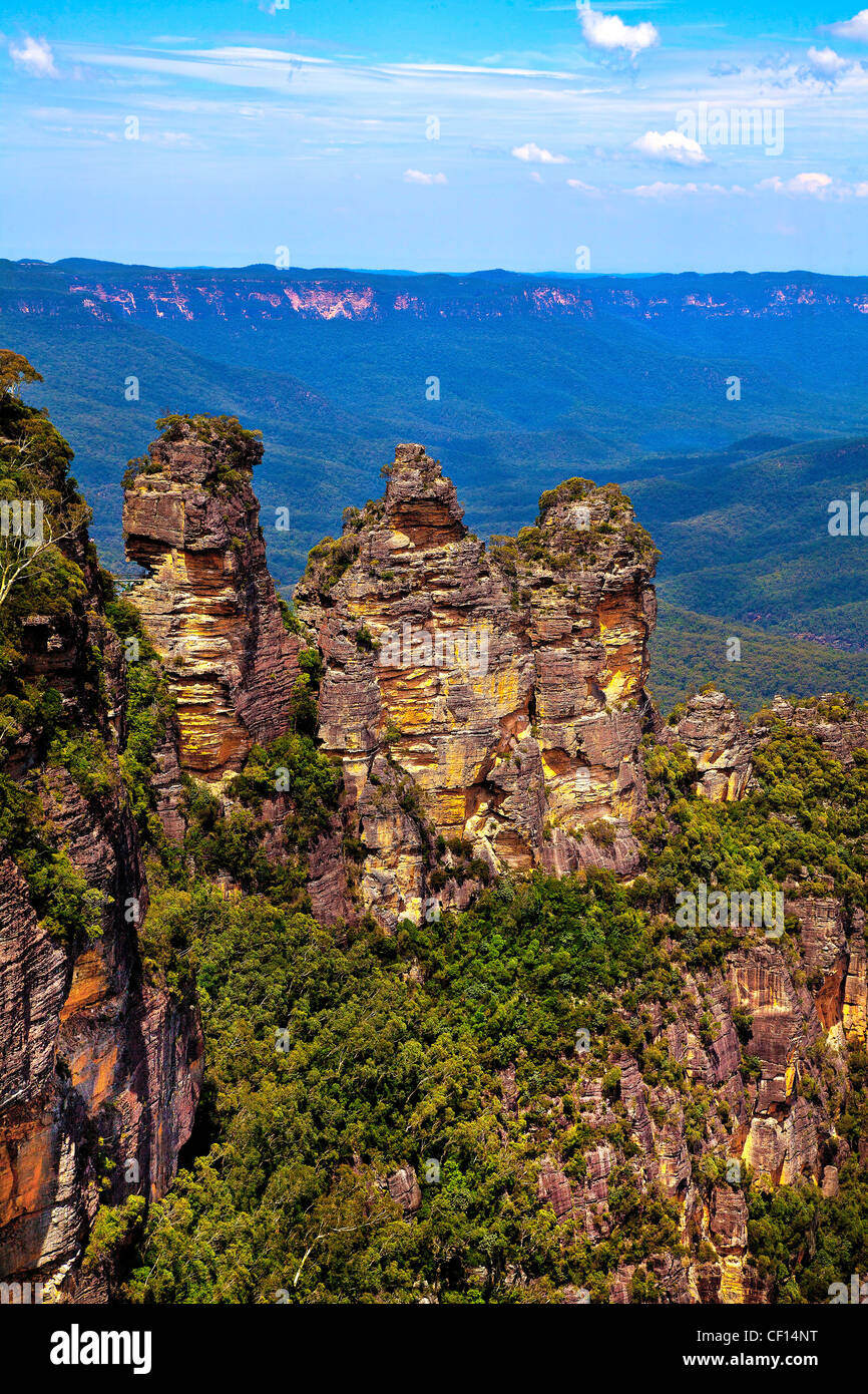 Die drei Schwestern-Gipfel ist der Blue Mountains spektakuläres Wahrzeichen am Echo Point Katoomba, Australien Stockfoto