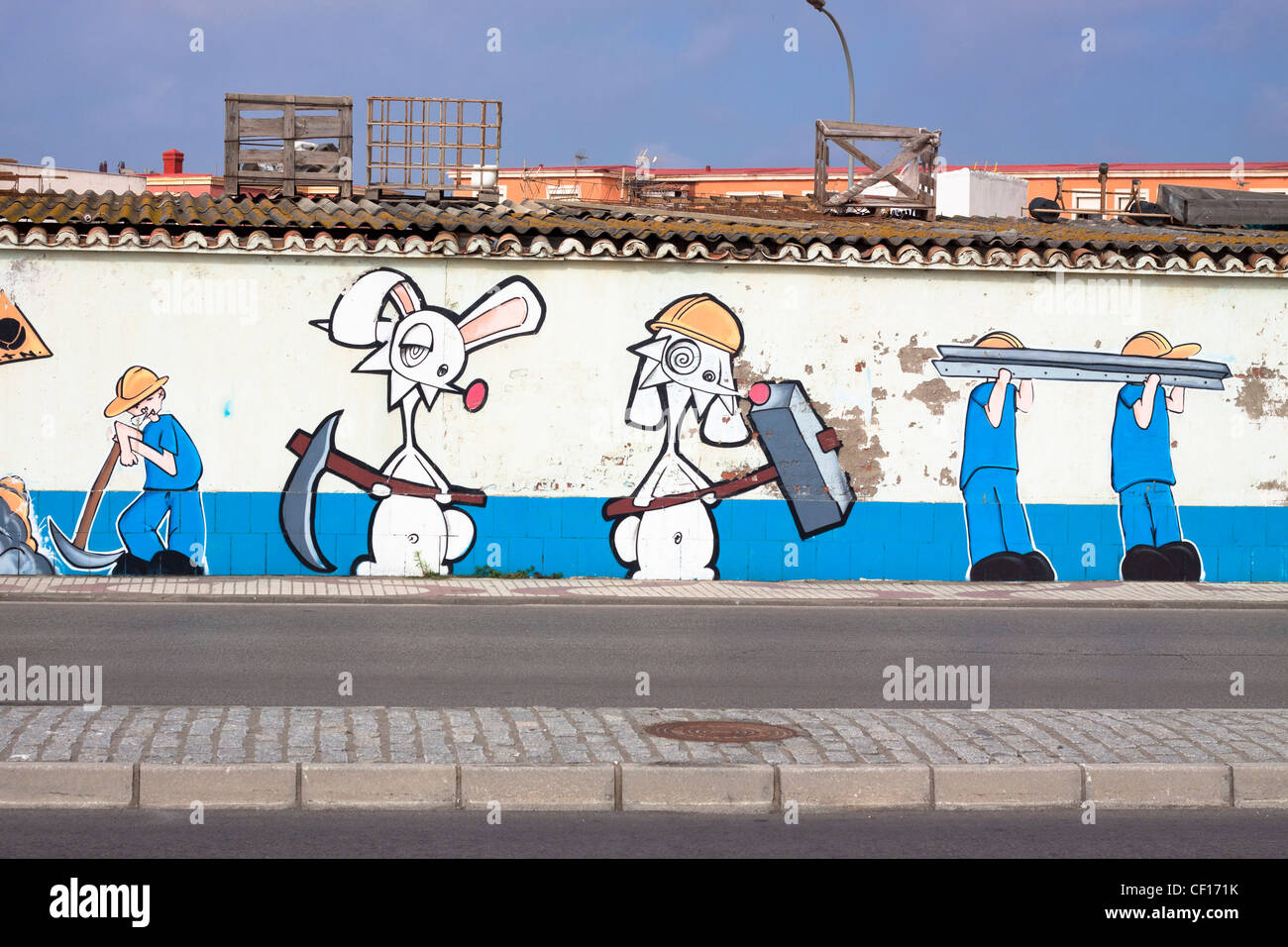 Graffiti street-Art-Kultur in Spanien. La Linea De La Concepcion, Cádiz, Andalusien, Spanien. Stockfoto