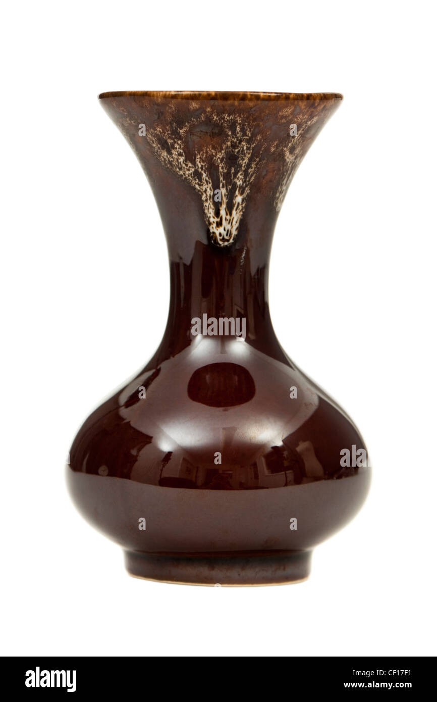 Vintage braun Dripware Vase von Kernewek Keramik, Perranporth, Cornwall, UK Stockfoto