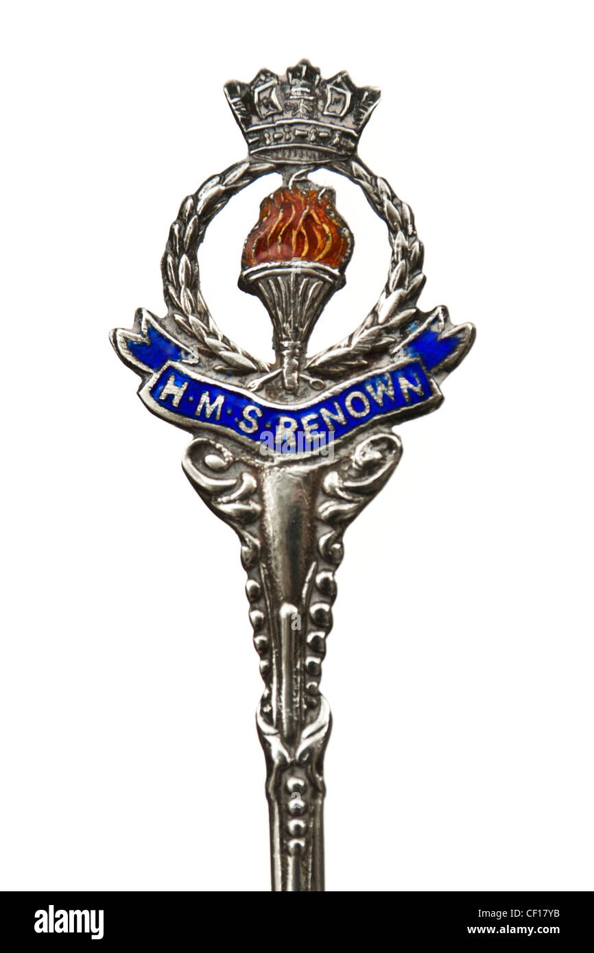 Hallmarked 1926 Sterlingsilber & Emaille Souvenir Löffel mit 'HMS Renown' Emblem (britisches Kriegsschiff) Stockfoto