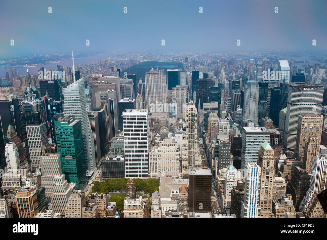 Blick über Manhattan Island aus dem Empire State Building, Central Park blickt. New York, USA Stockfoto
