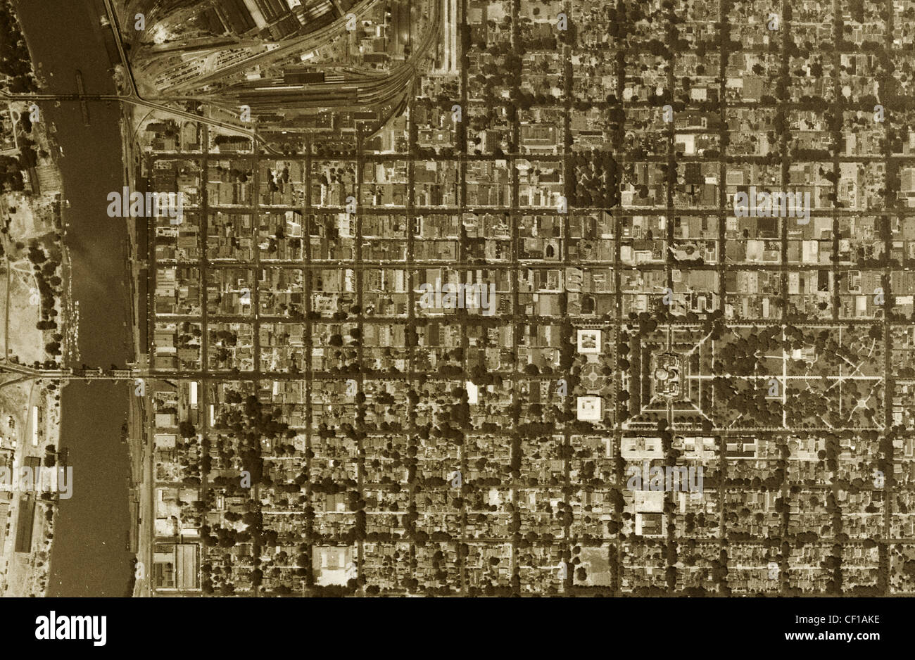 historische Luftaufnahme Sacramento, Kalifornien 1947 Stockfoto
