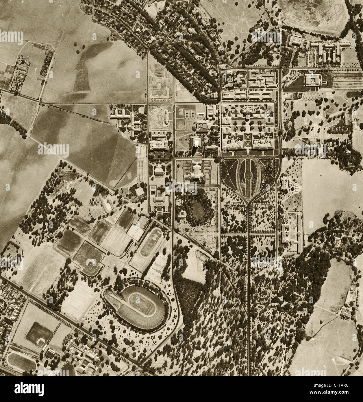 historische Luftaufnahme Stanford Universität 1948 Palo Alto Kalifornien Stockfoto