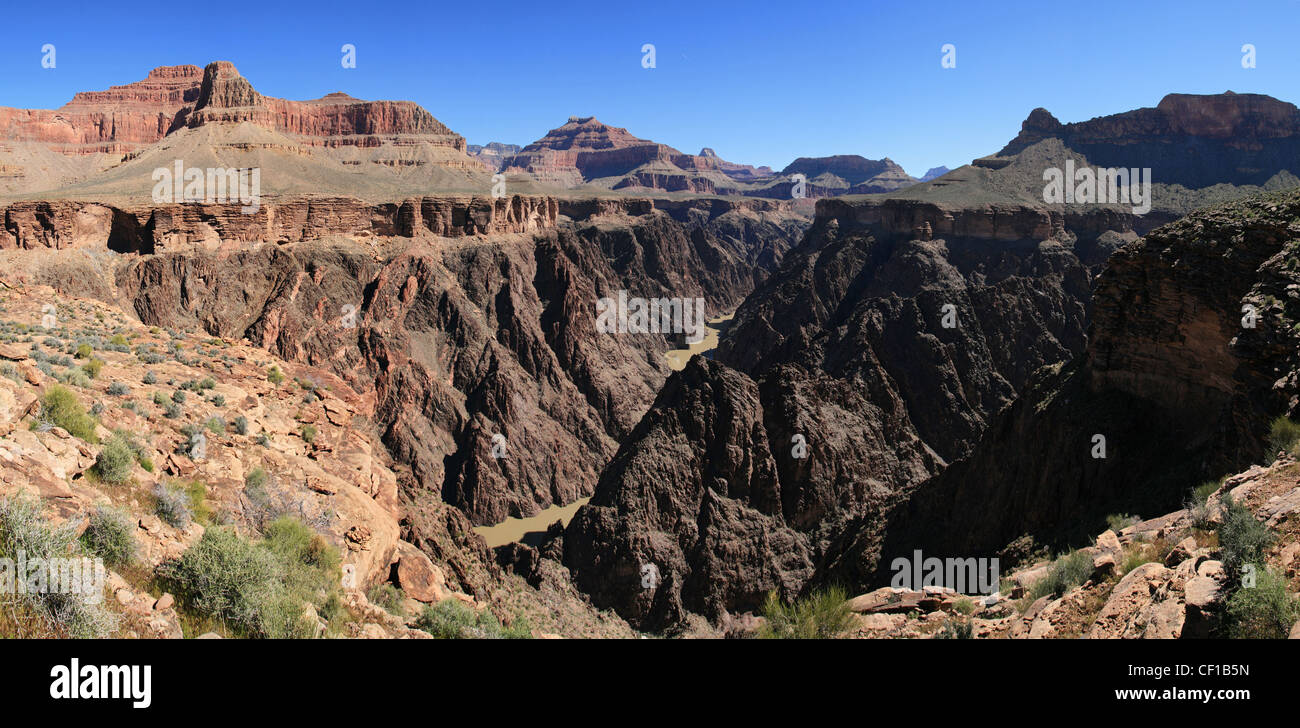 Grand Canyon inneren Schlucht-Panorama von der Tonto-Plattform über den Colorado River Stockfoto