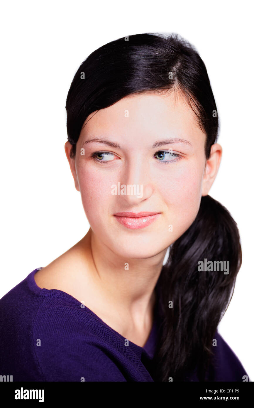 Porträt eines schönen Mädchens isoliert auf weiss. Stockfoto