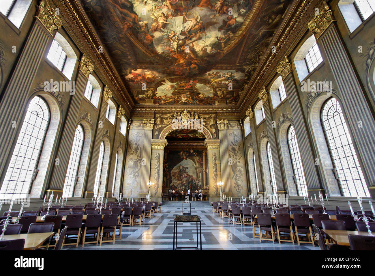 Innere der bemalten Halle im Old Royal Naval College in Greenwich 2 Stockfoto