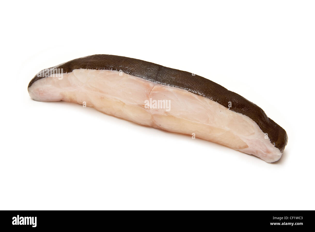 Heilbutt Fisch Steak isoliert auf einem weißen Studio-Hintergrund. Stockfoto