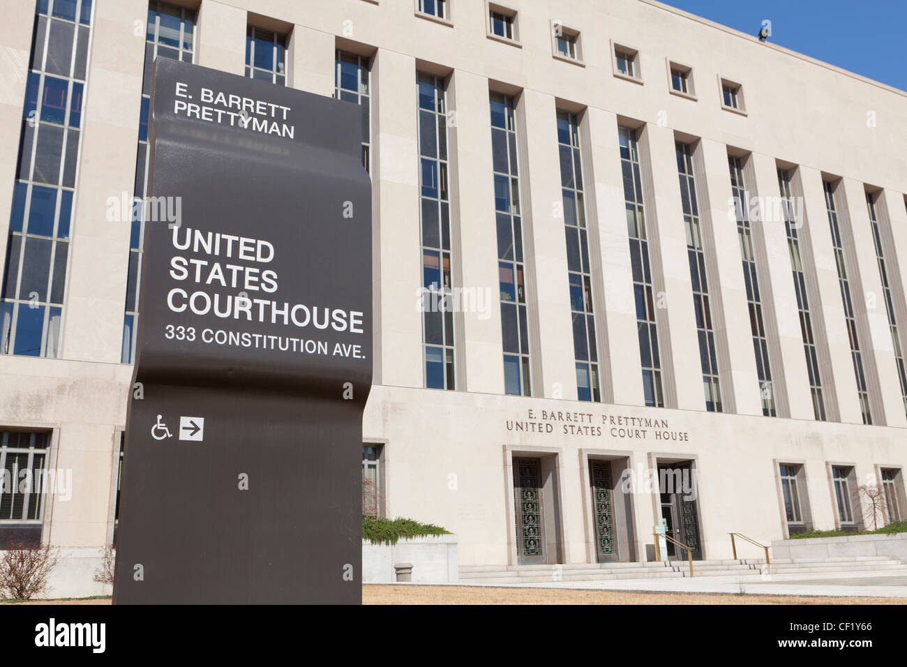 E Barrett Prettyman uns Gerichtsgebäude Zeichen und Gebäude - Washington, DC USA Stockfoto