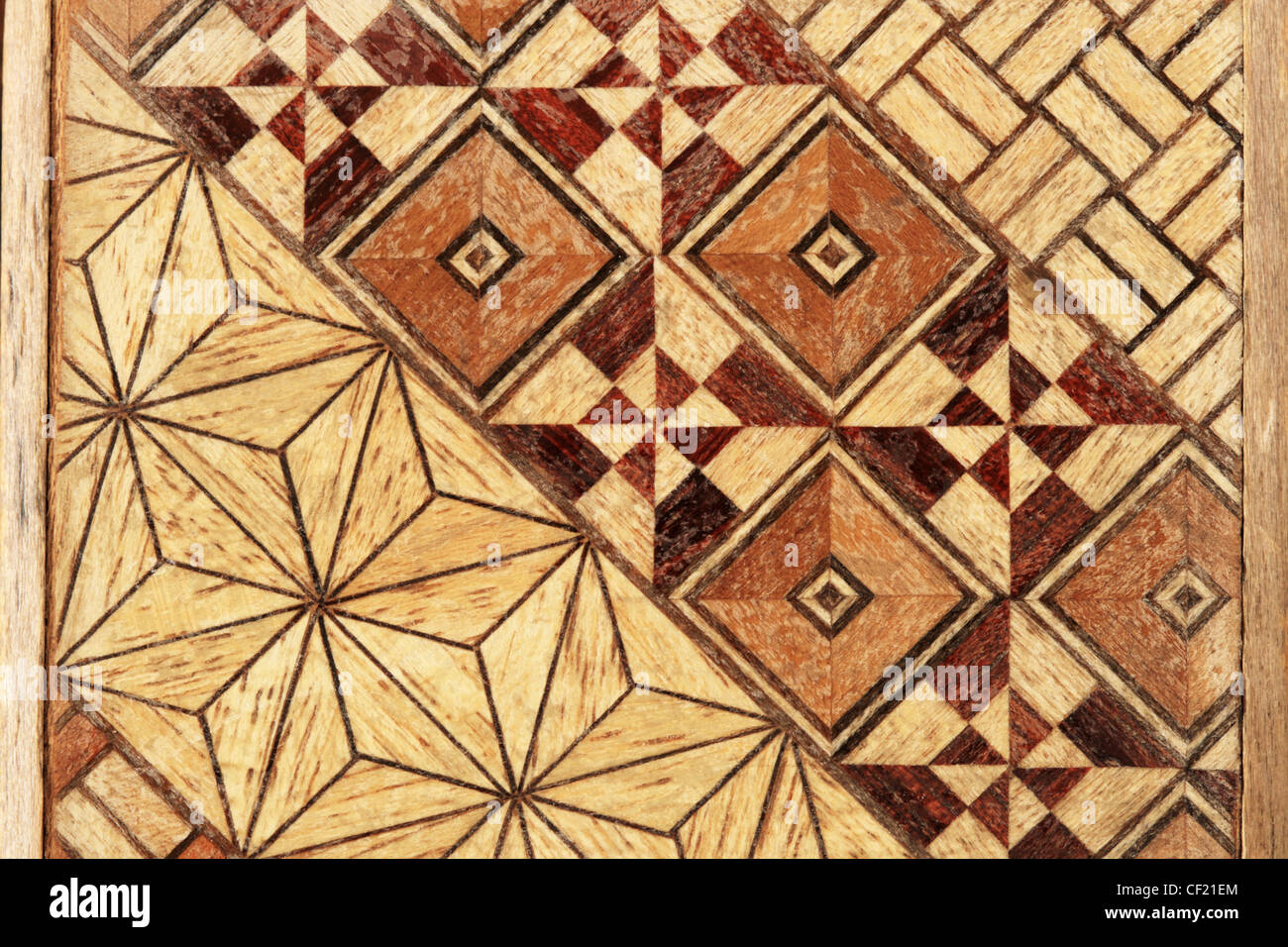 Makro-Bild des eingelegten abstrakte geometrische Holzmuster Stockfoto