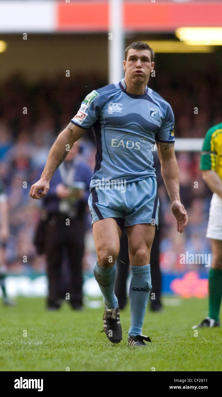 Cardiff Blues-Rugby-Spieler Tom James. Stockfoto
