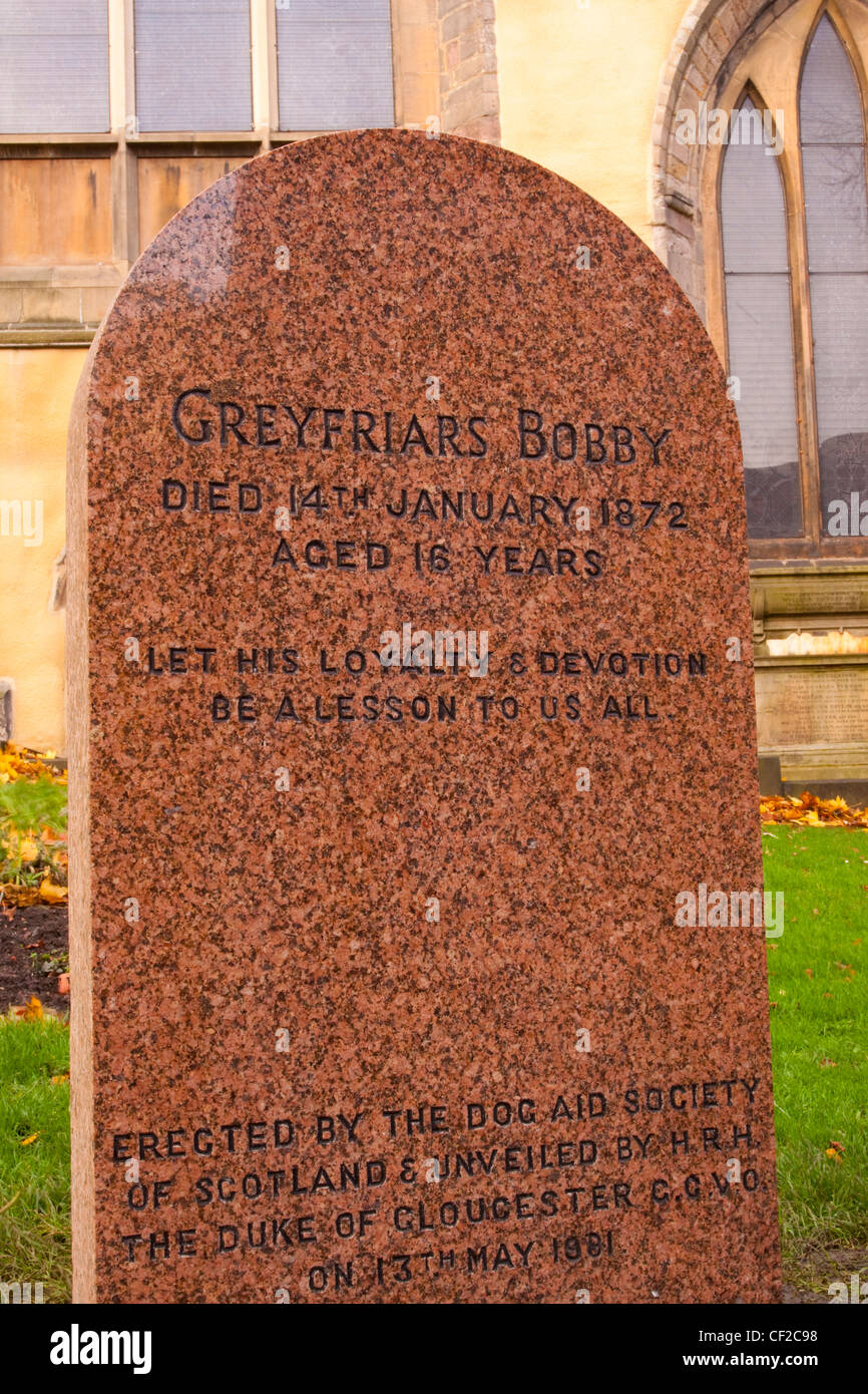 Grabstein von Greyfriars Bobby, der berühmten treuen Skye Terrier, der lag auf dem Grab von seinem Meister John Gray für 14 Jahre nach h Stockfoto