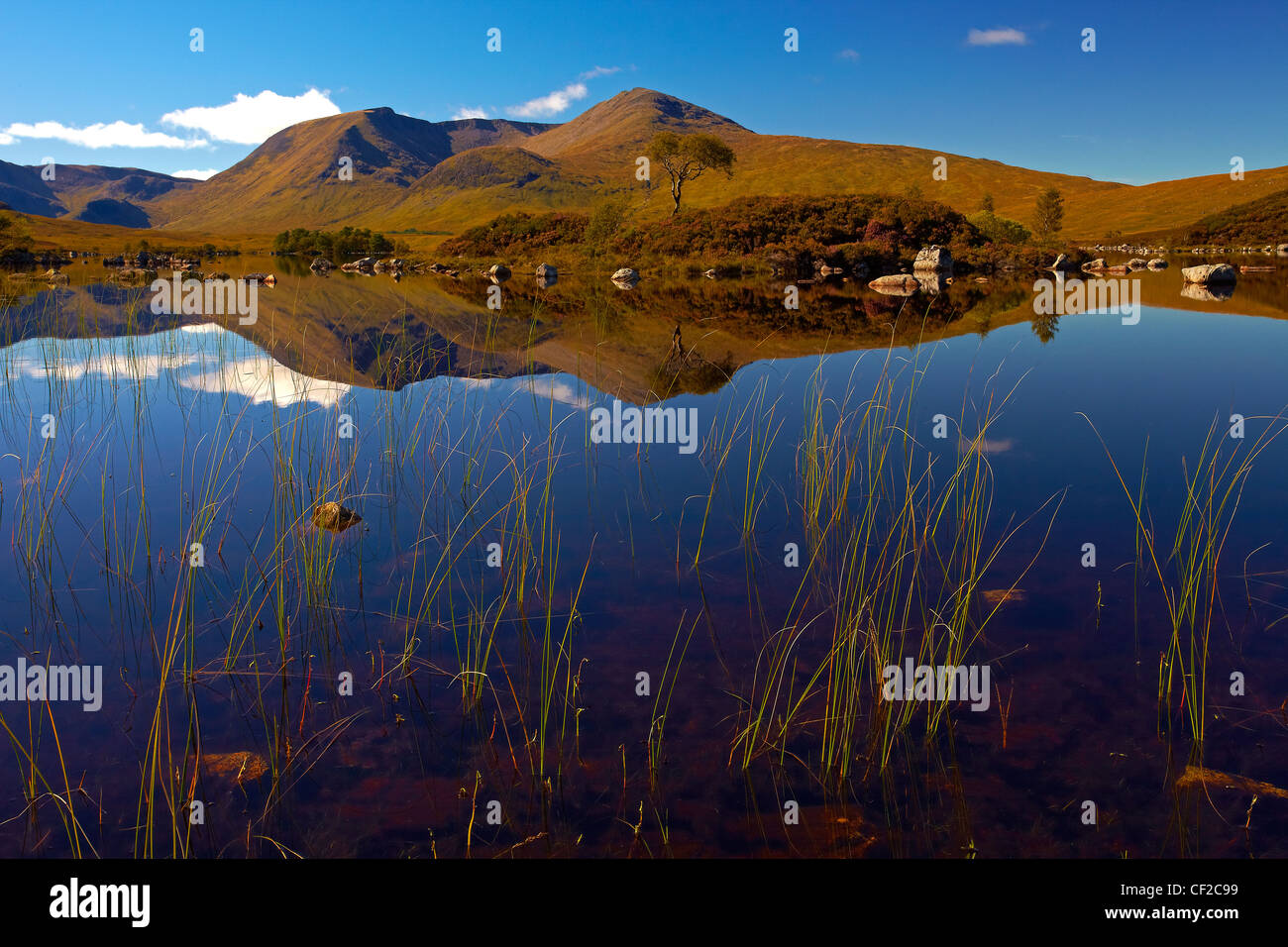 Blick über man Na h-Achlaise mit der schwarzen Berg, eine Reihe von Bergen an der Seite des Rannoch Moor in der Ferne. Stockfoto