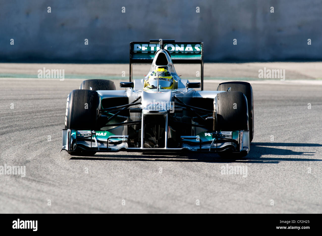 Nico Rosberg (GER), Mercedes AMG-Mercedes F1 W03, Rennwagen während der Formel-1-Tests Sitzungen in der Nähe von Barcelona im Februar 2012. Stockfoto