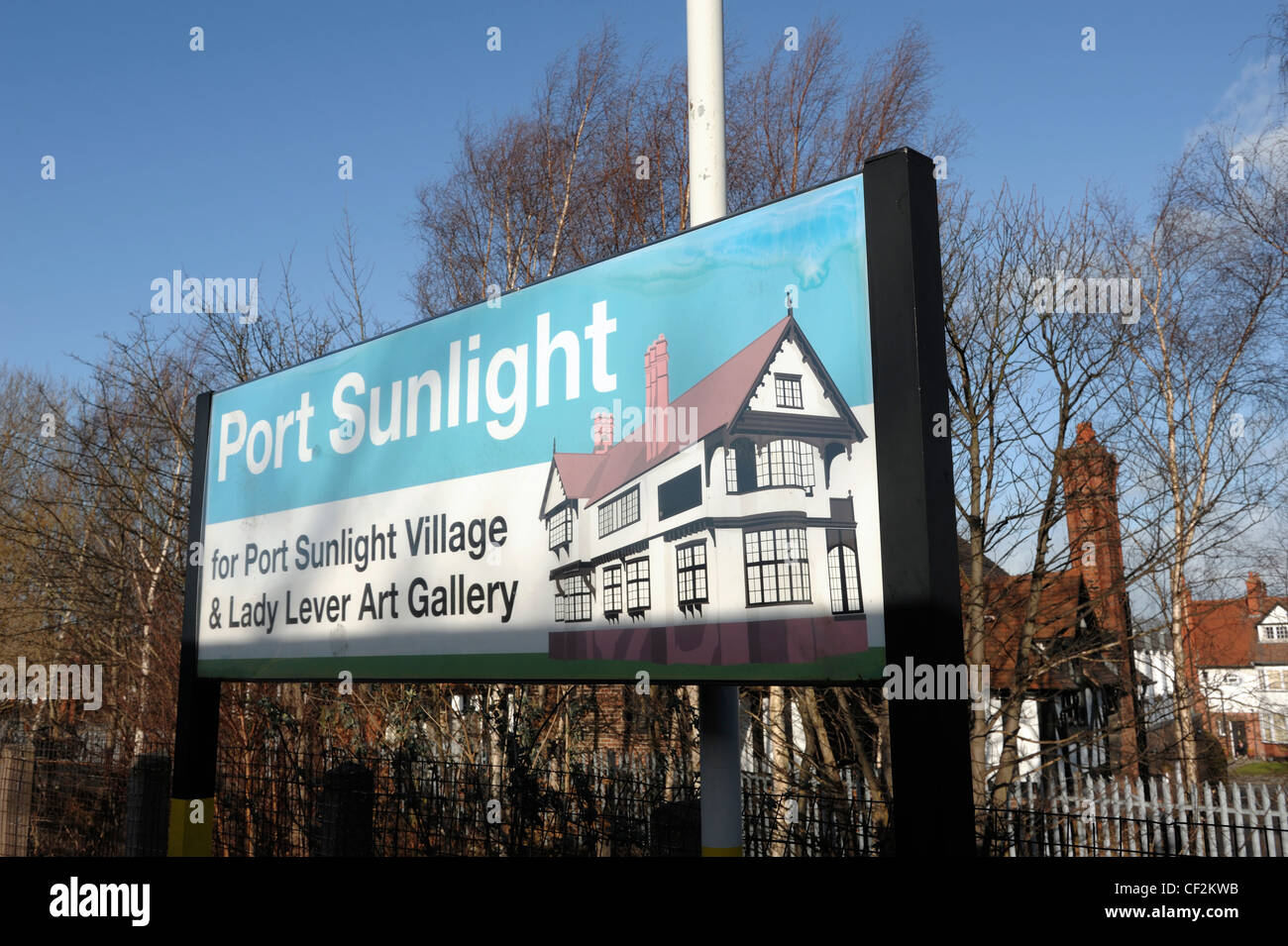 Port Sunlight Dorf und Lady Hebel Kunstgalerie Zeichen Stockfoto