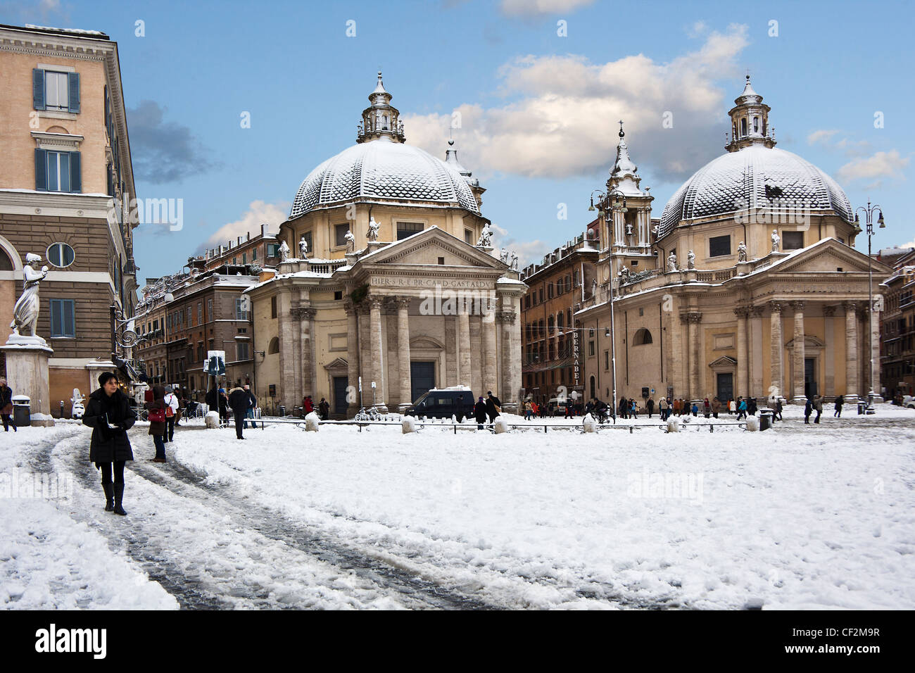Piazza del Popolo mit Schnee, Rom, Italien, Europa Stockfoto