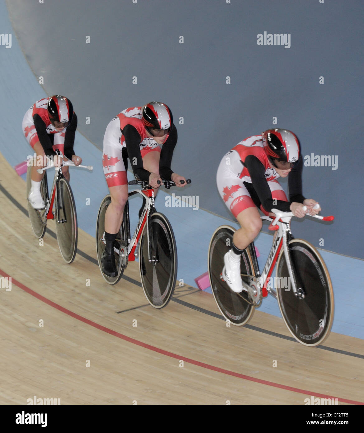 London Olympischen Velodrom Radsport Bahnrad racing Kanada kanadische Damen Mannschaftsverfolgung Stockfoto