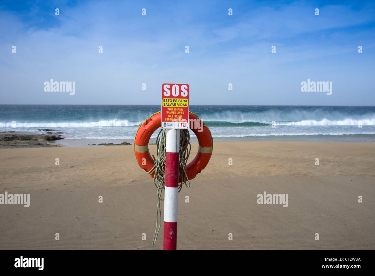 Rettungsring auf einem Strand fuerteventura Stockfoto