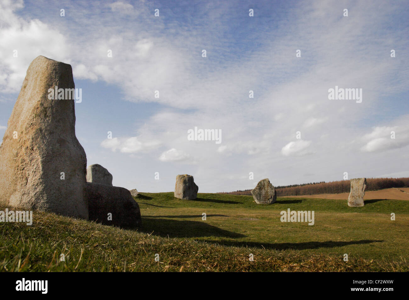 Osten Aquhorthies Stone Circle auch bekannt als Ostern Aquhorthies. Ein Liegerad Steinkreis nur in Aberdeenshire Bereich gefunden Stockfoto