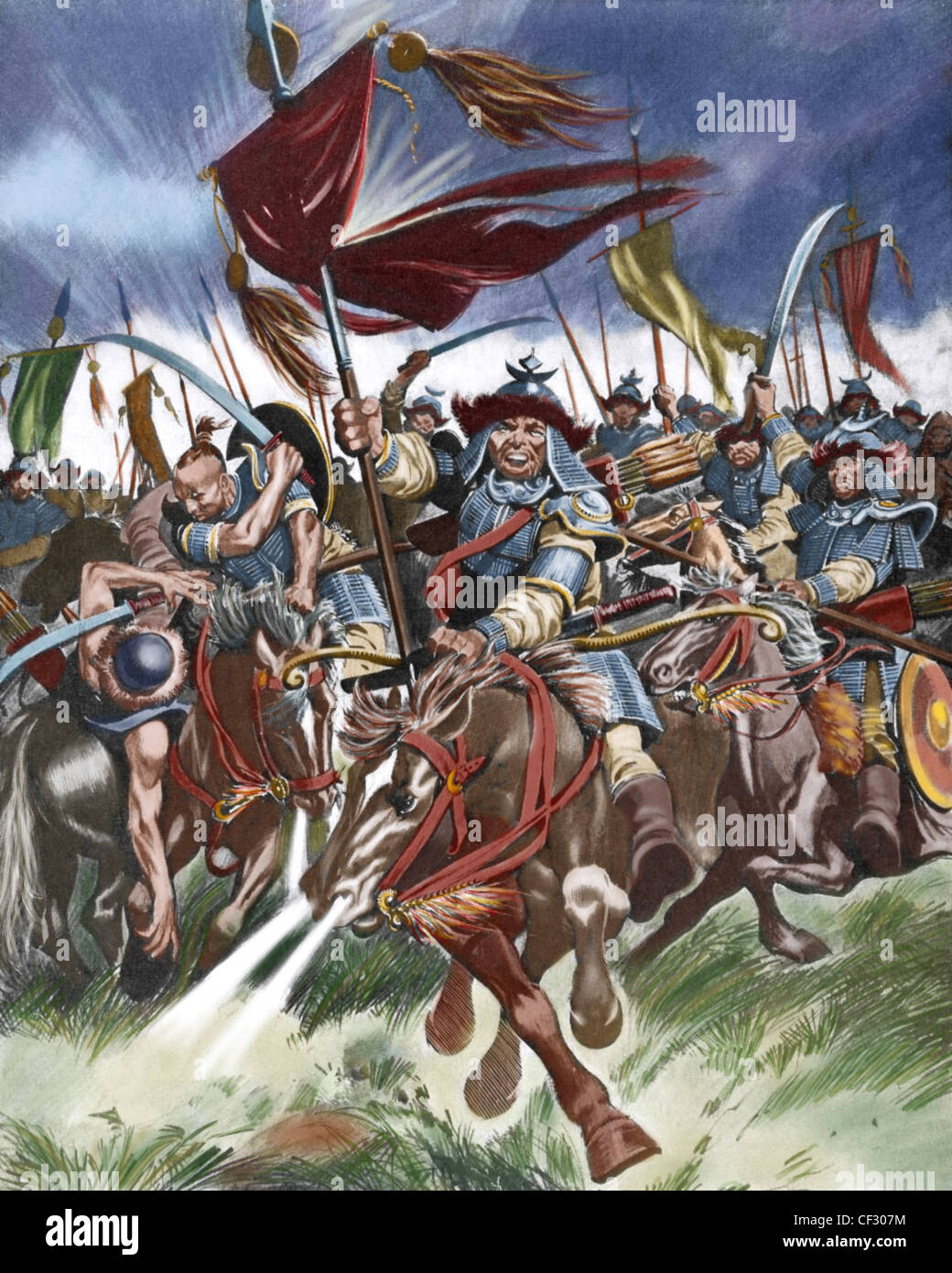 Attila (395-453), auch bekannt als Attila der Hunne. Herrscher der Hunnen von 434 bis zu seinem Tod 453. Colord Gravur. Stockfoto