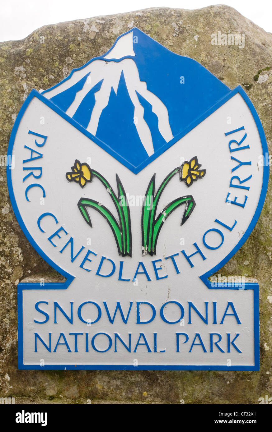 Snowdonia-Nationalpark (Parc Cenedlaethol Eryri) Zeichen. Stockfoto