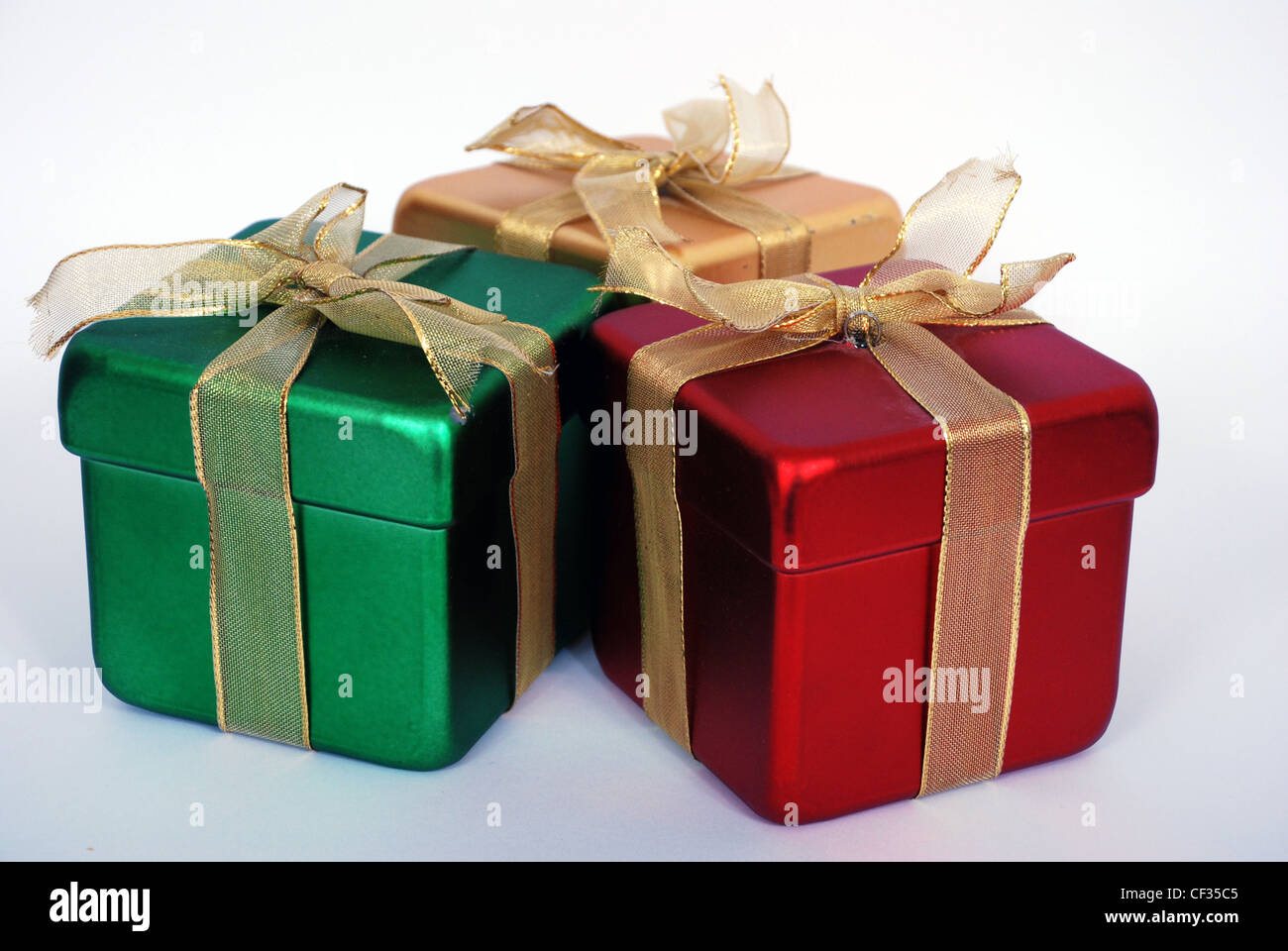 Drei Kunststoff Geschenk-Boxen, Fotografieren im studio Stockfoto