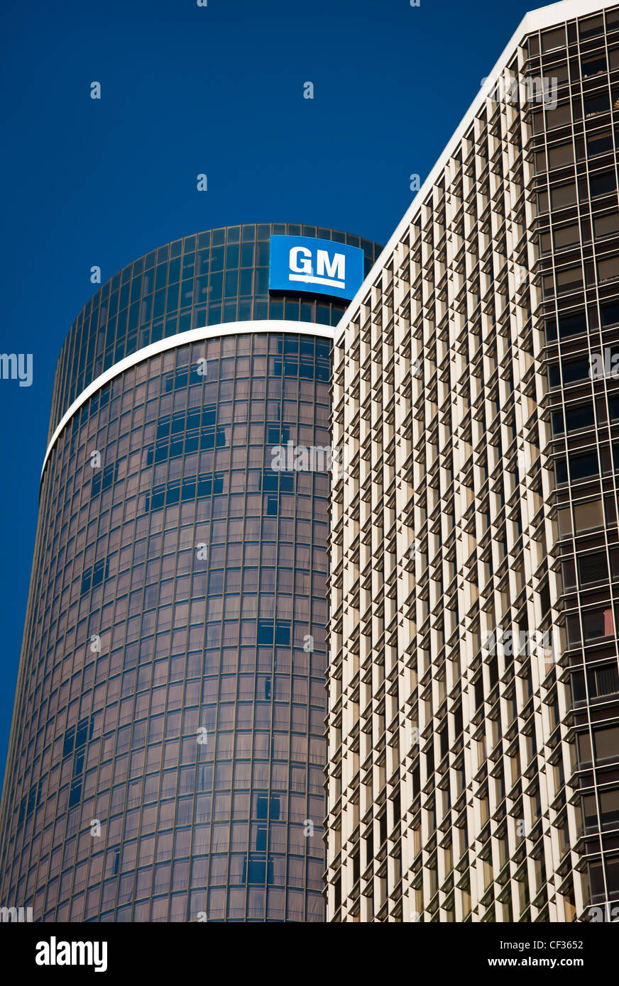 Nahaufnahme von Downtown Detroit Highrise Architektur Stockfoto