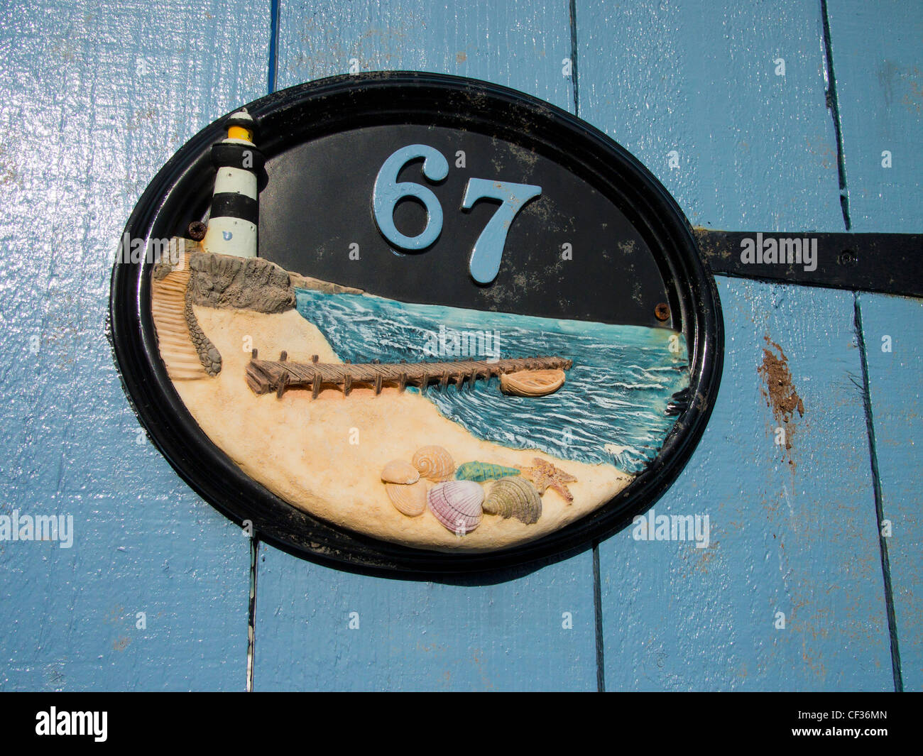 Nummer 67 auf Tür, Cellardyke, Fife Stockfoto