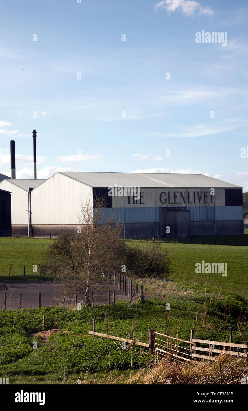 Blick auf die Glenlivet Whisky-Destillerie in Banffshire. Stockfoto