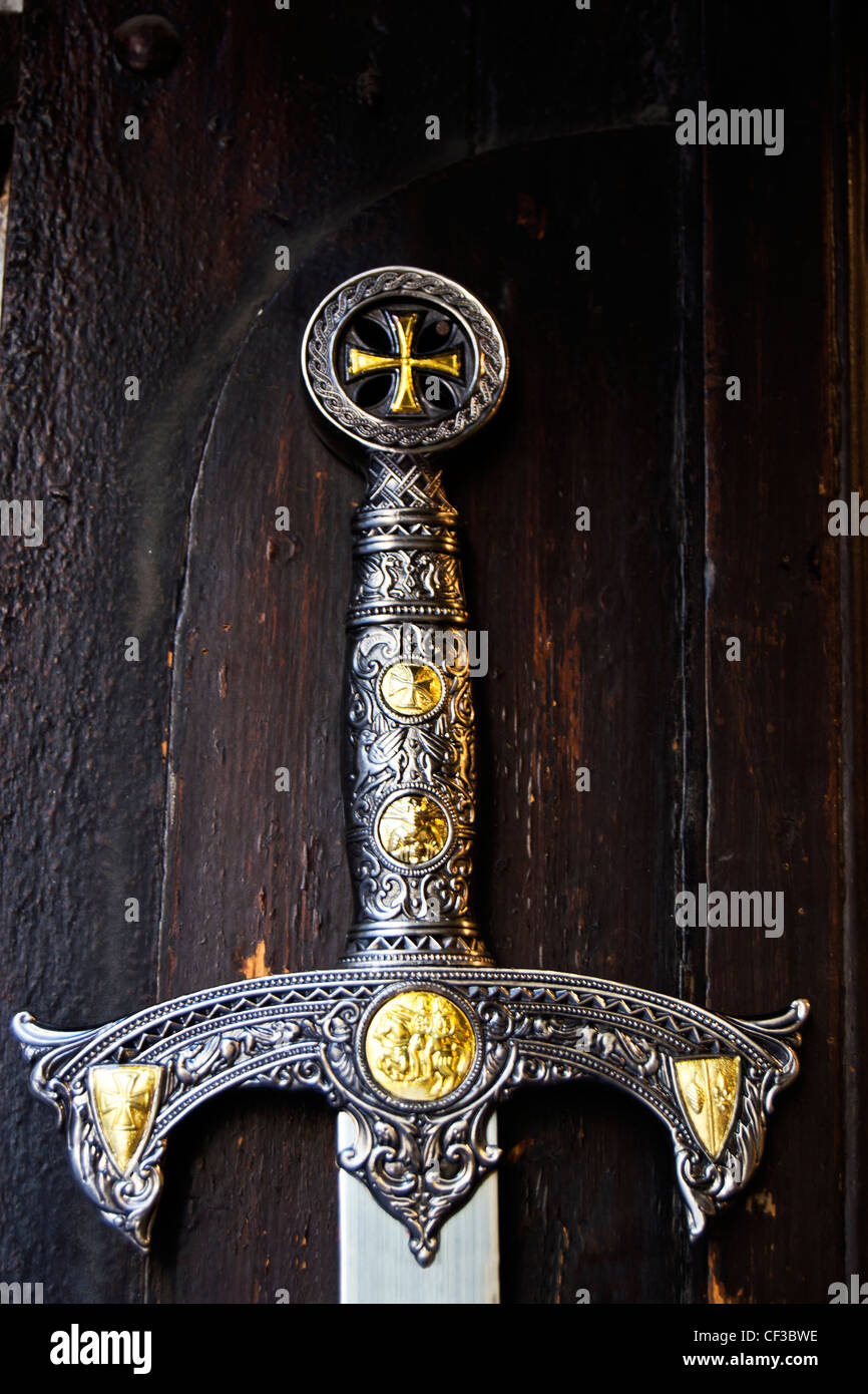 besonders den Griff eines Schwertes Templer Stockfoto