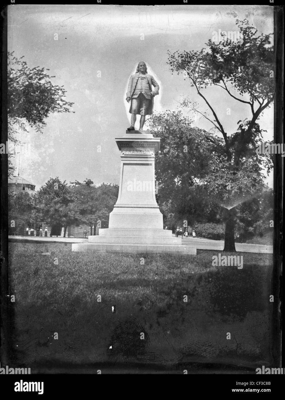 Glas Platte negative Foto von Benjamin Franklin Statue 1800er Jahren des 19. Jahrhunderts Stockfoto