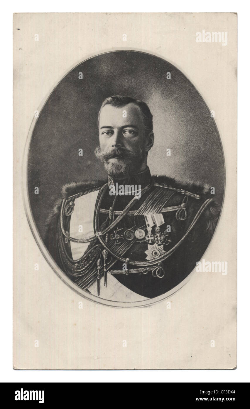 Alte Postkarte mit Nick II Kaiser von Rußland Stockfoto