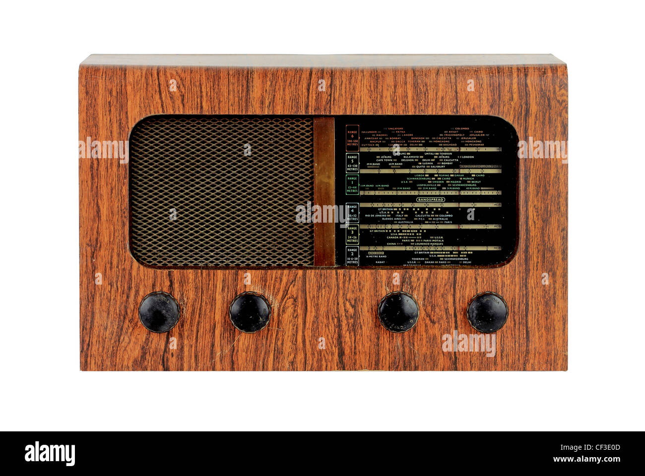 Grunge retro Holz Radio auf weißen Hintergrund isoliert Stockfoto