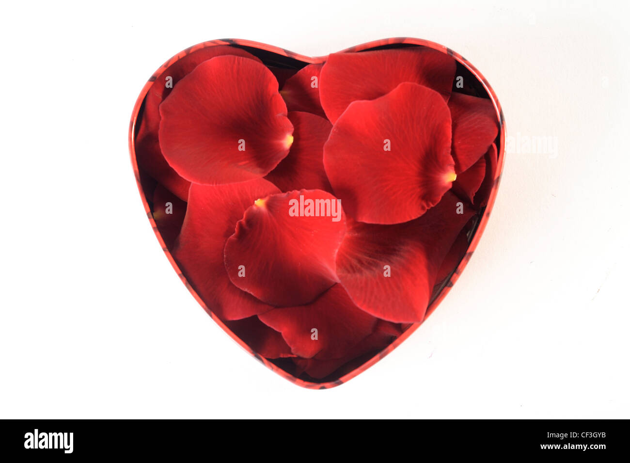 Still Life Bild rote Rosenblüten in ein Herz geformt Schüssel Stockfoto