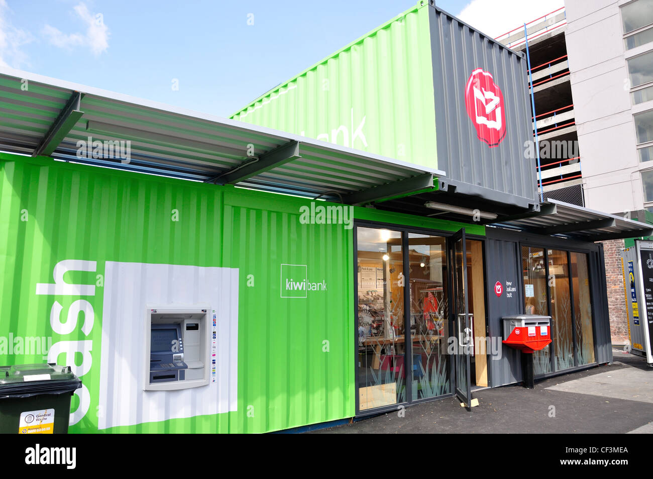 Re: Start Containerstadt nach dem Erdbeben, Cashel Mall, CBD, Christchurch, Canterbury District, Neuseeland aufgebaut Stockfoto