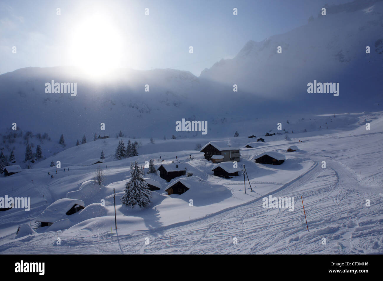 Über suppenalp Mürren, Winter, Berner Alpen, Schweiz Stockfoto