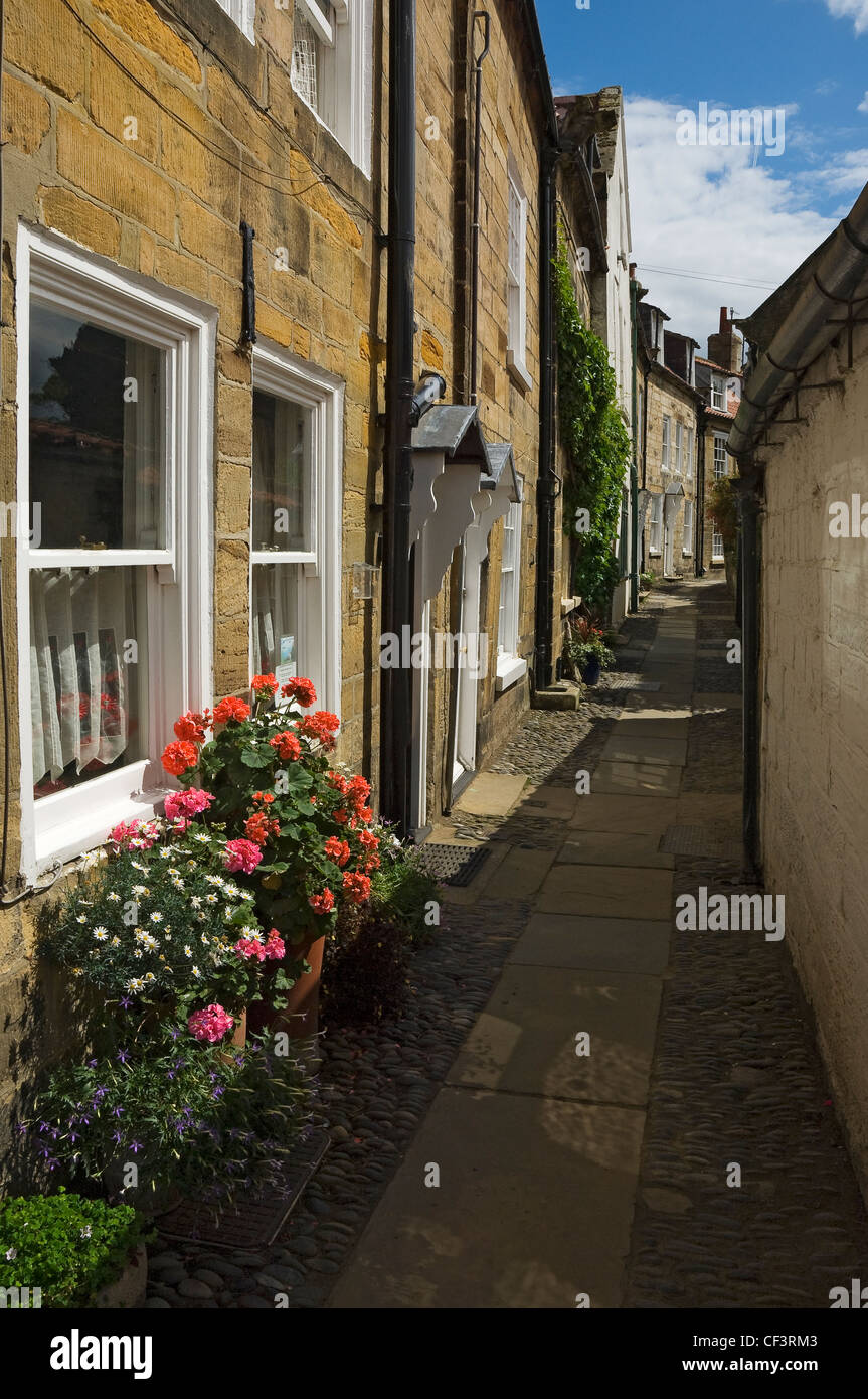 Ferienhäuser in Chapel Street in Robin Hoods Bay, angeblich der verkehrsreichsten Schmuggel-Gemeinschaft an der Küste von Yorkshire während 18. Stockfoto