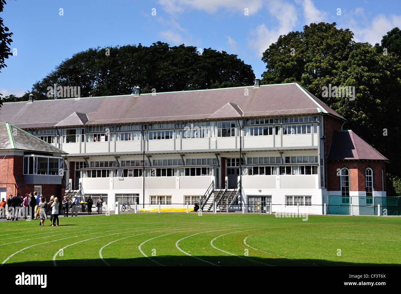 Klassenzimmer Block und Sport Bereich, Christ es College in Rolleston Avenue, Christchurch, Canterbury District, Neuseeland Stockfoto
