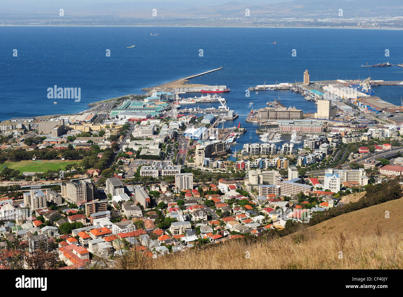 Victoria & Alfred Waterfront vom Signal Hill, Cape Town, Western Cape, Südafrika Stockfoto