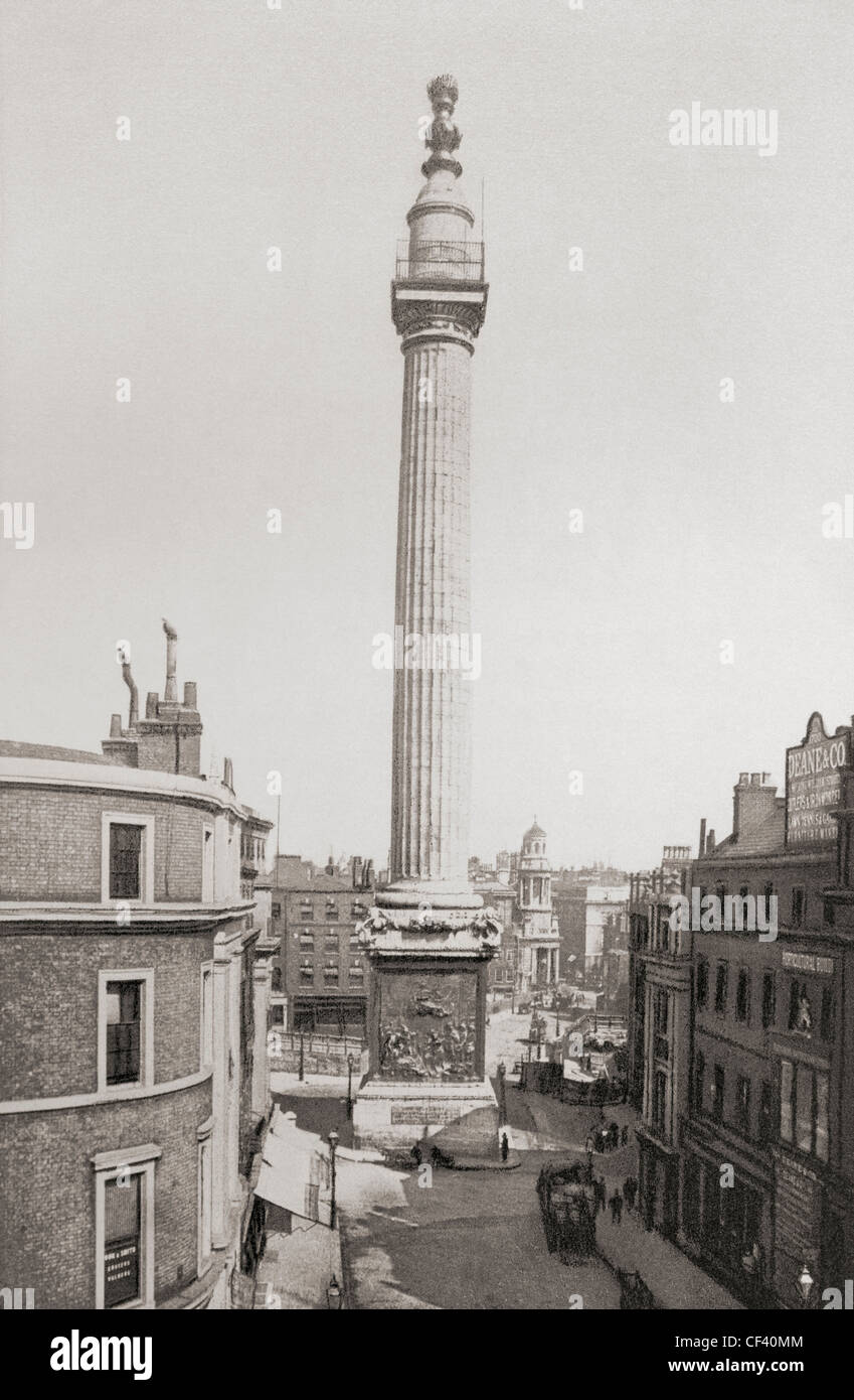 Das Denkmal für den großen Brand von London, auch bekannt als The Monument, London, England im späten 19. Jahrhundert. Stockfoto