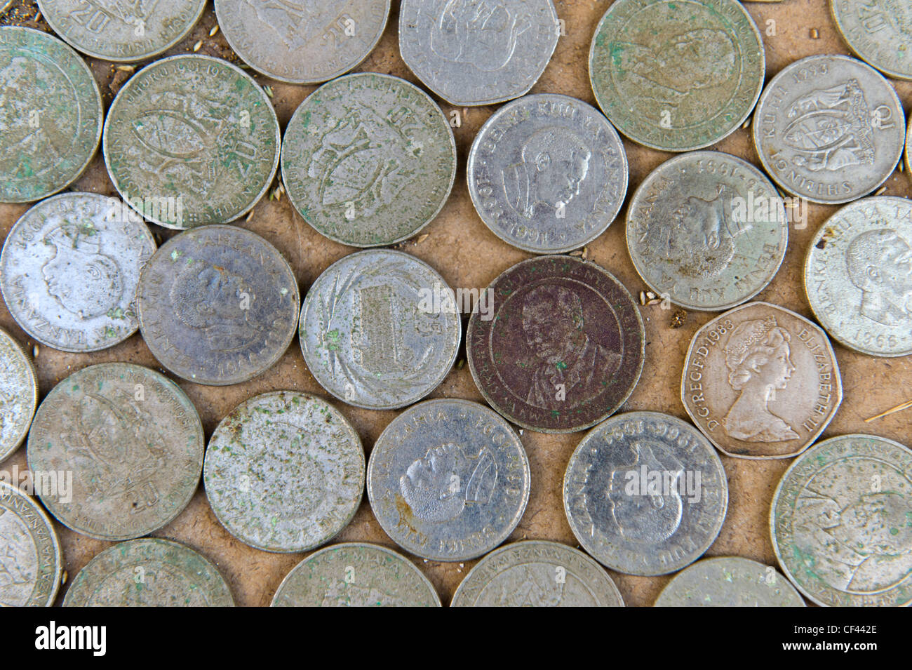 Sammlung von alten Münzen aus Sansibar Tansania Stockfoto