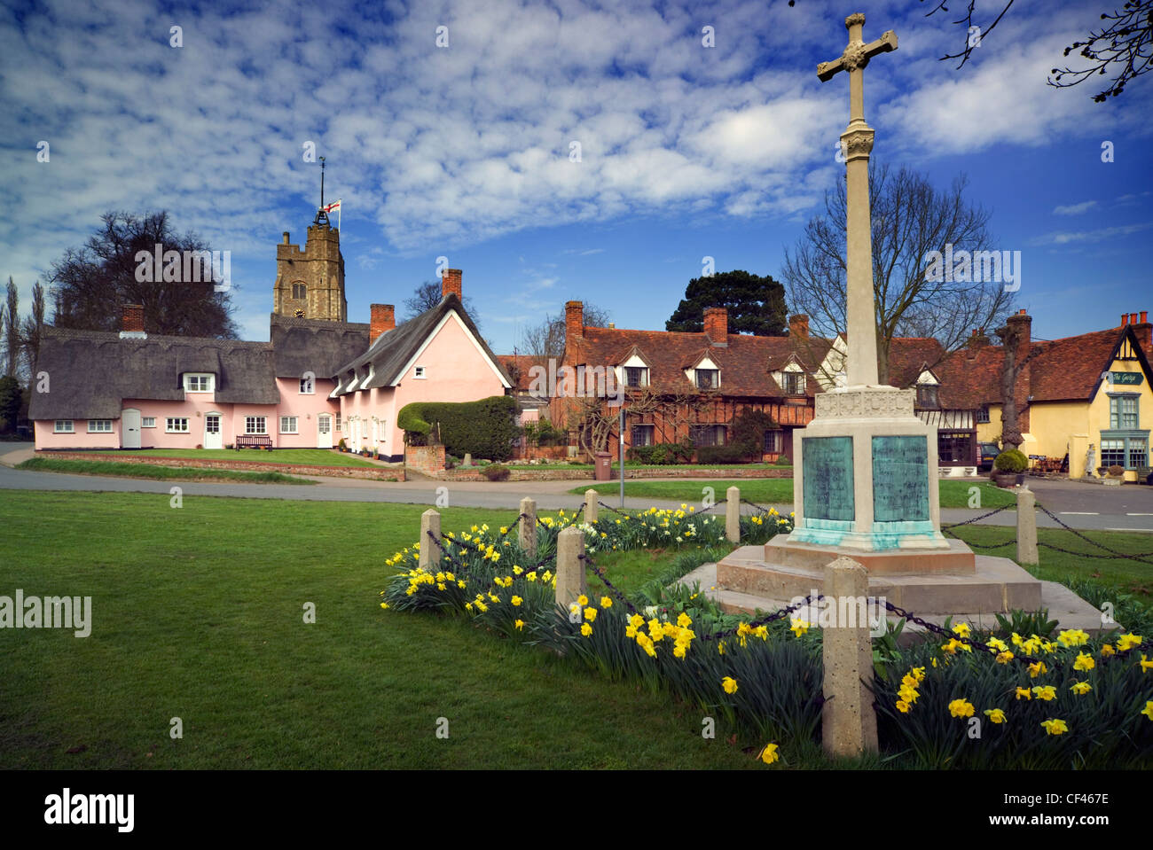 Frühling kommt in das Dorf Cavendish. Stockfoto