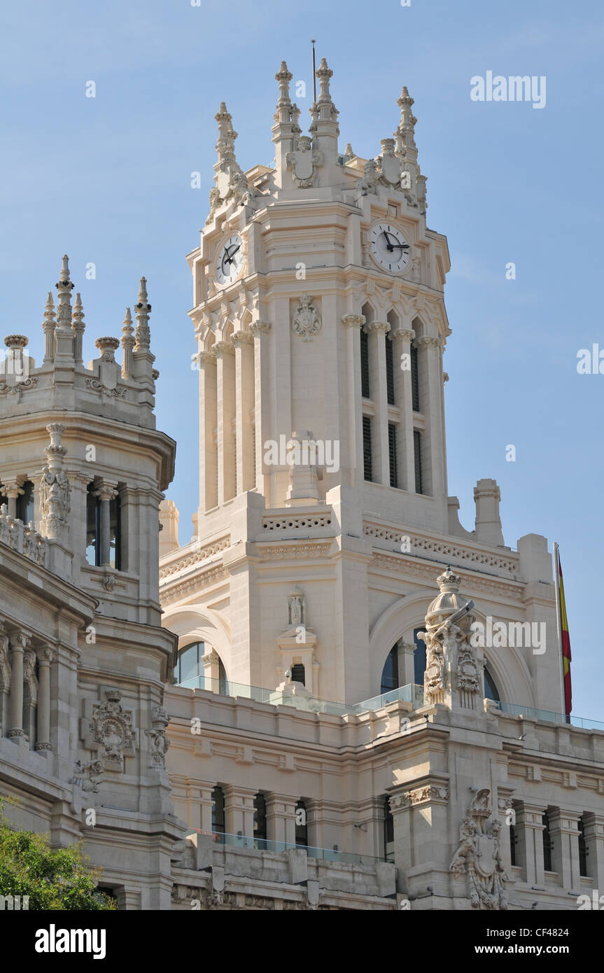 Cibeles Palast Detail jetzt der Madrid City Hall wurde 1909 von Antonio Palacios (Spanien) gebaut. Stockfoto