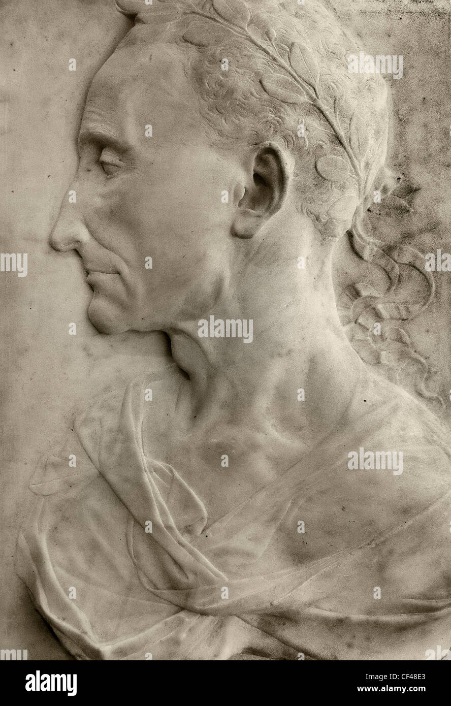 Gaius Julius Caesar 100-44 v. Chr. römische Kaiser allgemeines Profil mit Lorbeerkranz von Desiderio da Settignano 1430-1464 Italienisch Stockfoto