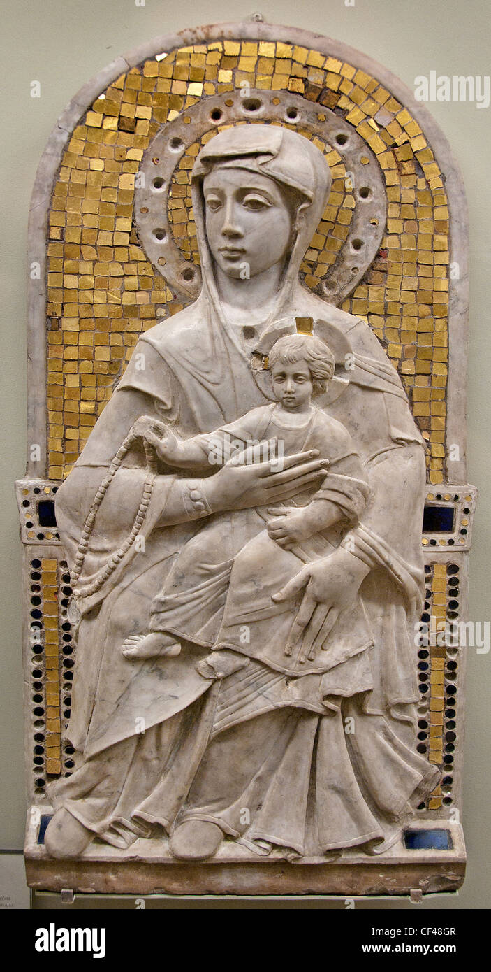 Die Jungfrau Maria Kind Jesus Christus 15 Jahrhundert Venedig Italien italienische Marmor Mosaik Stockfoto