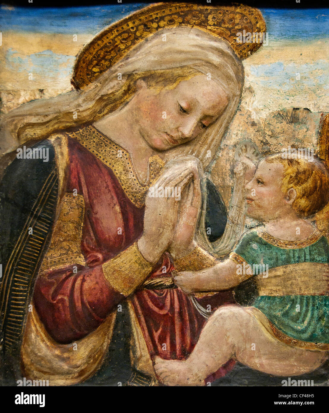 Die Jungfrau Maria, die das Kind Jesus Christus anbetet Stucco Paint von Desiderio da Settignano 1430 - 1464 1427 - Florenz Italien Italienisch Stockfoto