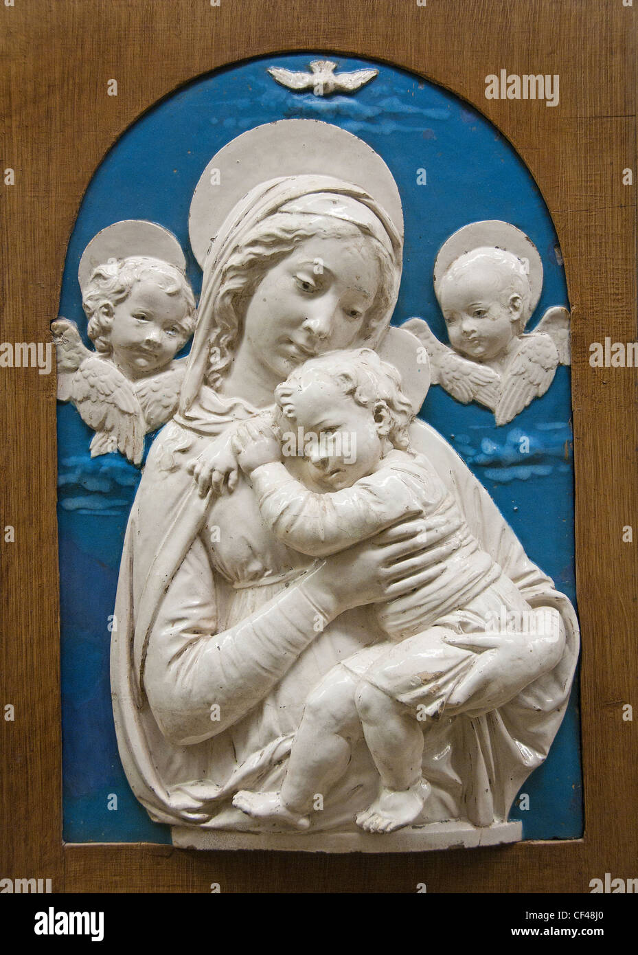 Jesus Christus und der Jungfrau zwischen zwei Putten Bottega della Robbia 14 Jahrhundert italienischen Italien Frührenaissance Stockfoto