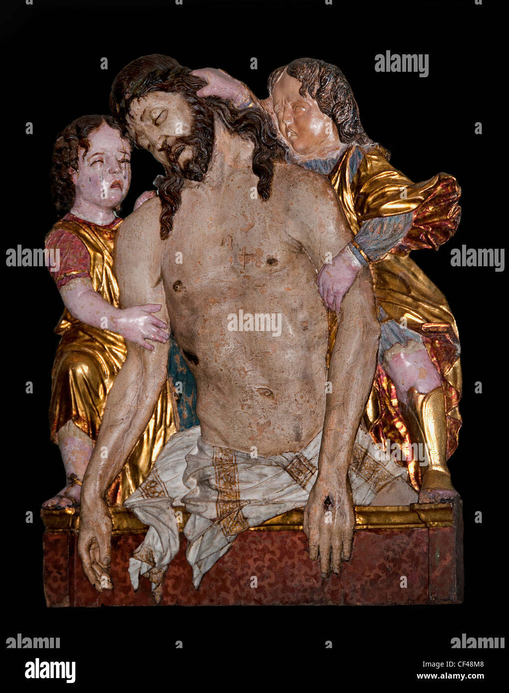 Norditalien 15 Jahrhundert den Toten Jesus Christus unterstützt von zwei Engeln Italienisch Stockfoto