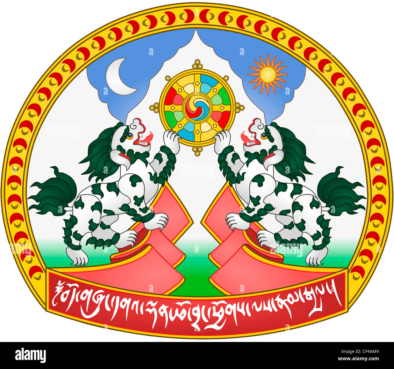 Wappen von Tibet und der Exilregierung mit Sitz in Indien. Stockfoto