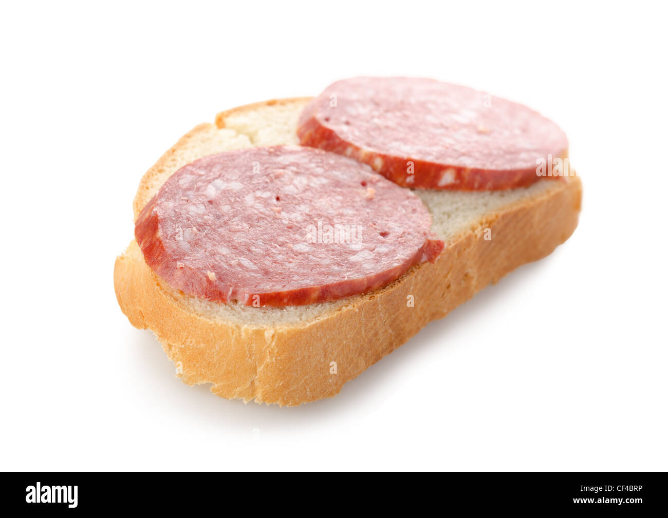 Sandwich mit Wurst isoliert auf weißem Hintergrund Stockfoto