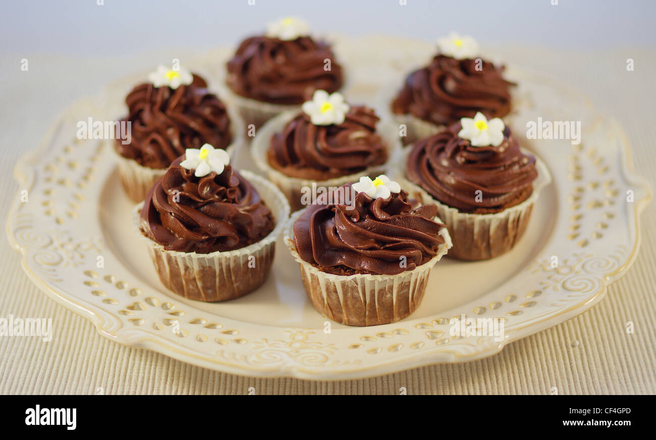 Schokoladentörtchen mit Chocolate cream Stockfoto